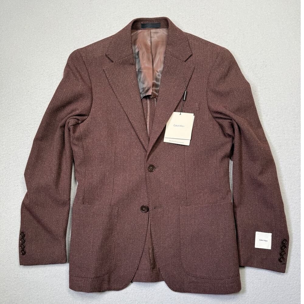 Calvin Klein Men's Solid Slim-Fit Textured Sport Coat Rust 34S $295